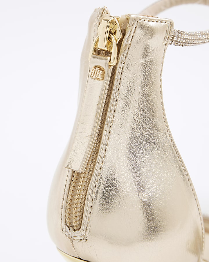 Gold Diamante Strappy Heeled Sandals