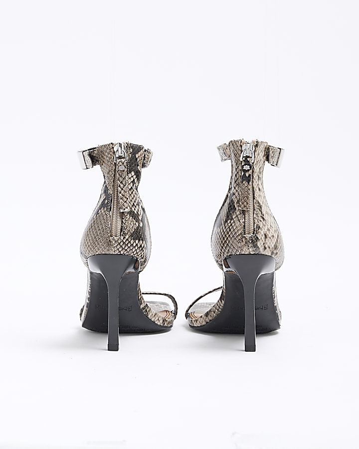 Grey Snake Print Heeled Sandals