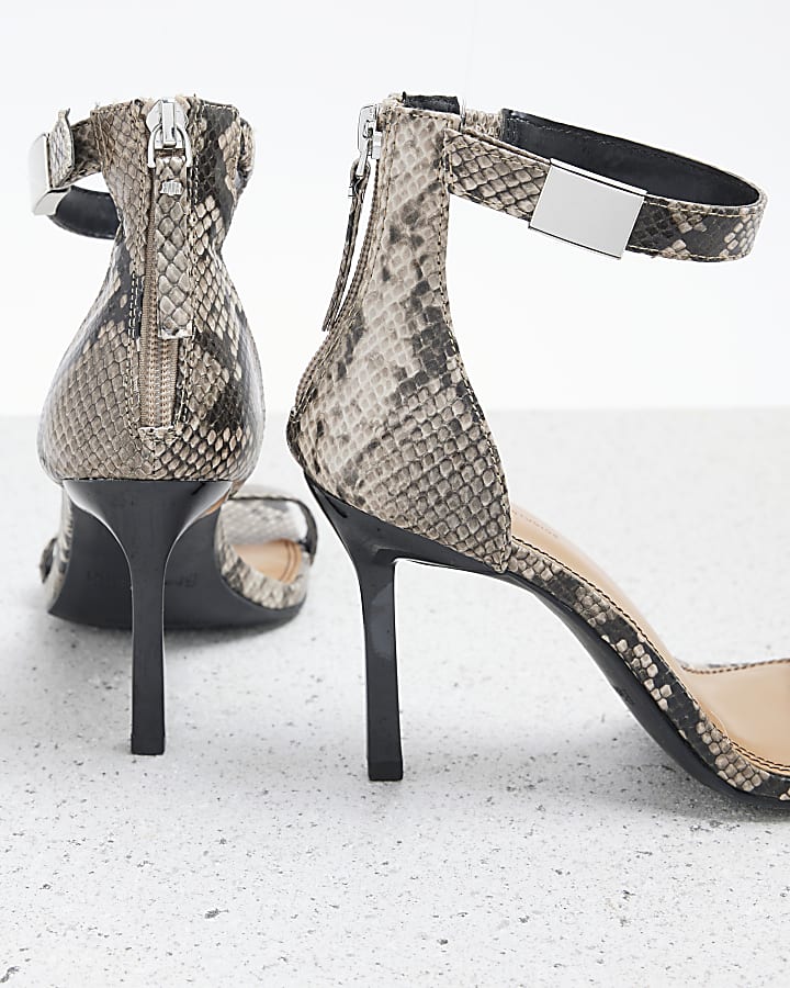 Grey Snake Print Heeled Sandals