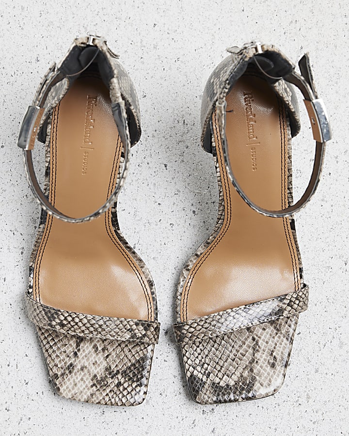 Grey Snake Print Heeled Sandals