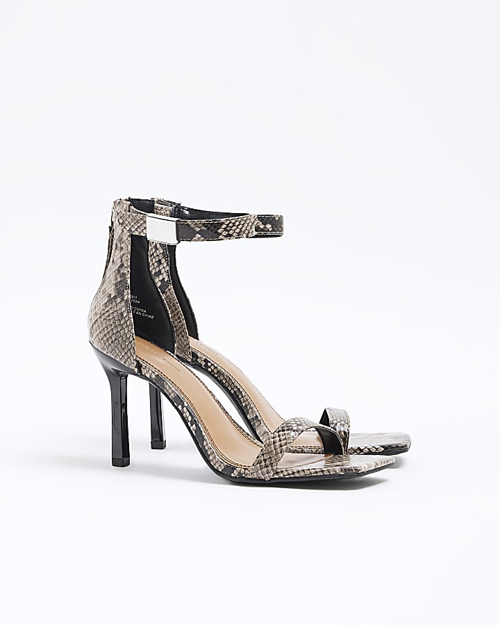 Grey Snake Print Heeled Sandals