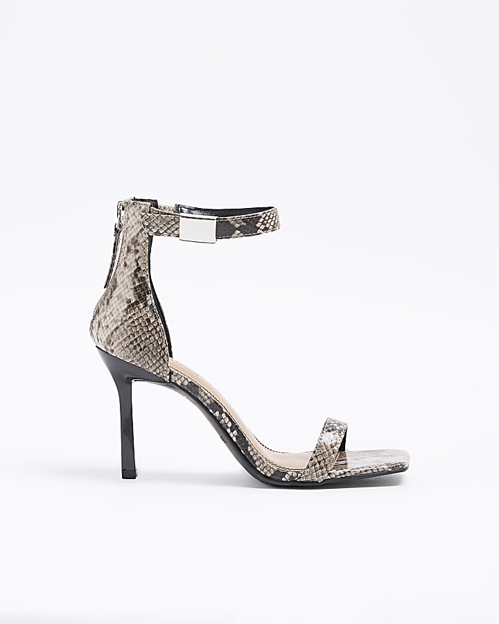 Grey Snake Print Heeled Sandals