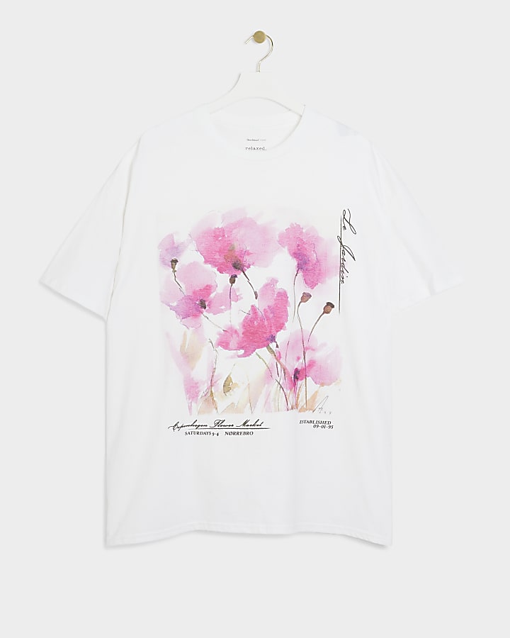 Plus White Flower Graphic T-Shirt