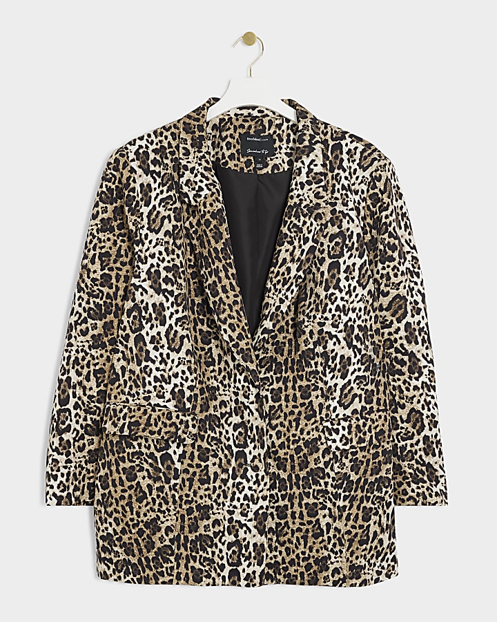 Plus brown leopard print blazer