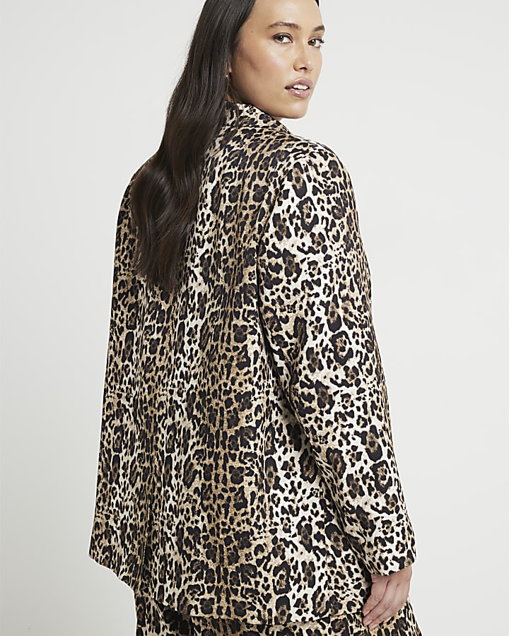 Plus brown leopard print blazer