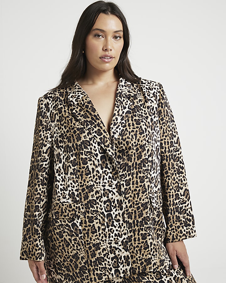 Plus brown leopard print blazer