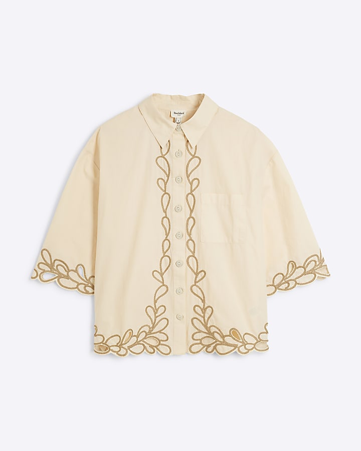 Cream Boxy Embroidered Shirt