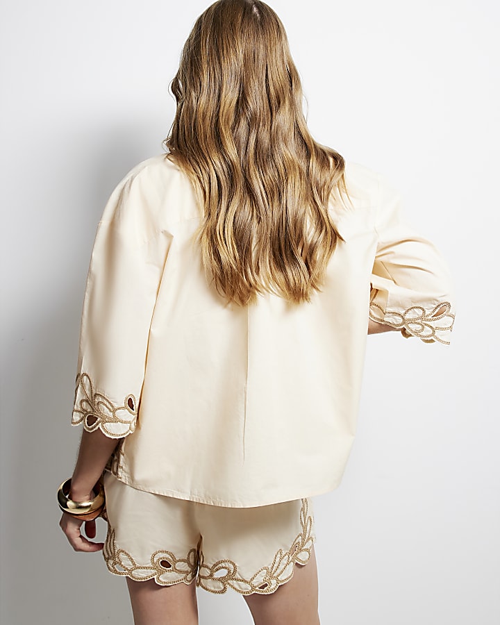 Cream Boxy Embroidered Shirt