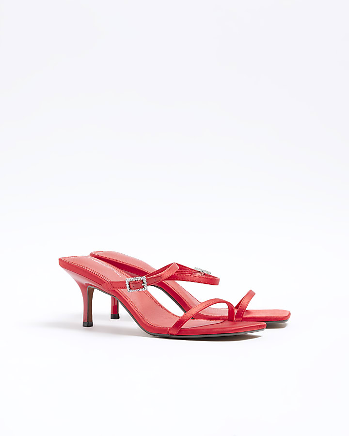 Red Strappy Heeled Mule Sandals