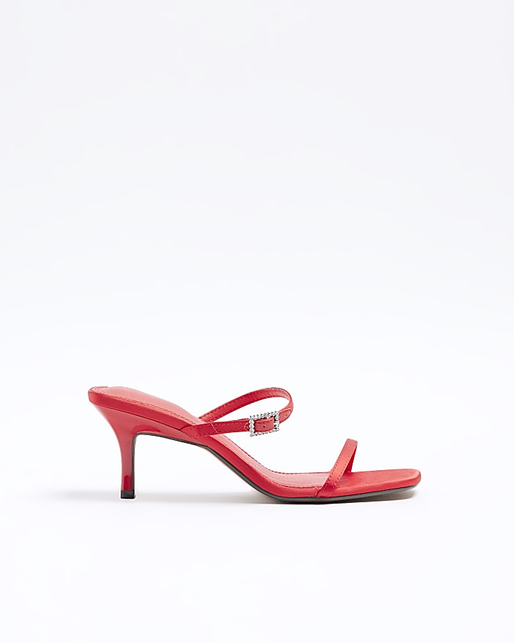 Red Strappy Heeled Mule Sandals