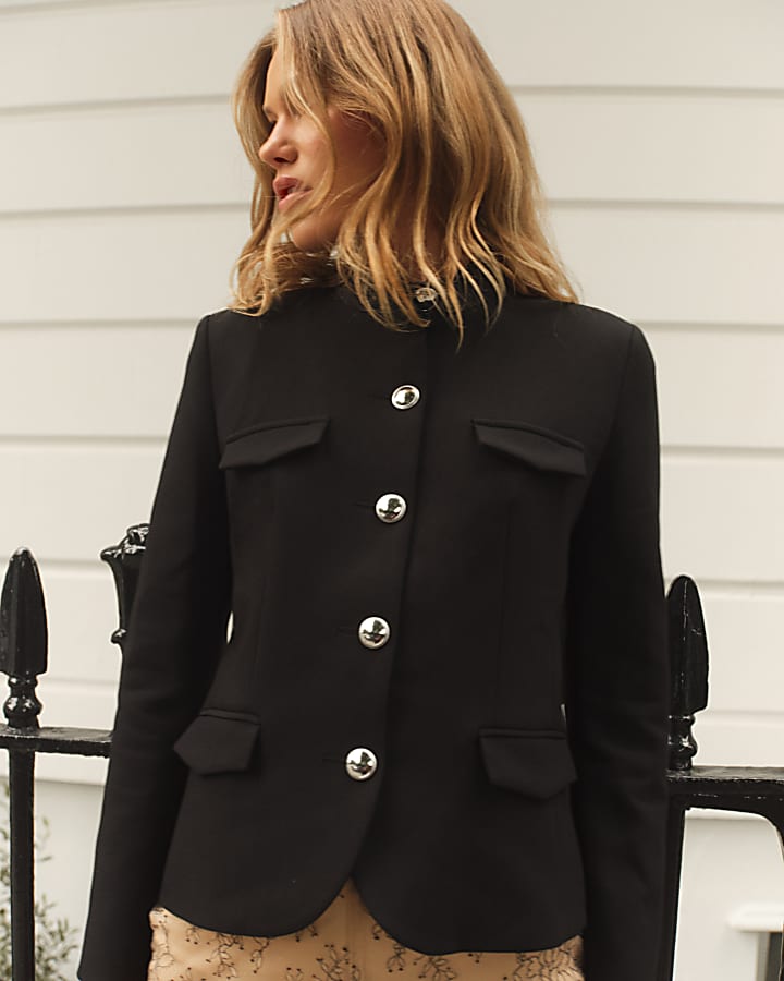 Black premium pocketed military blazer