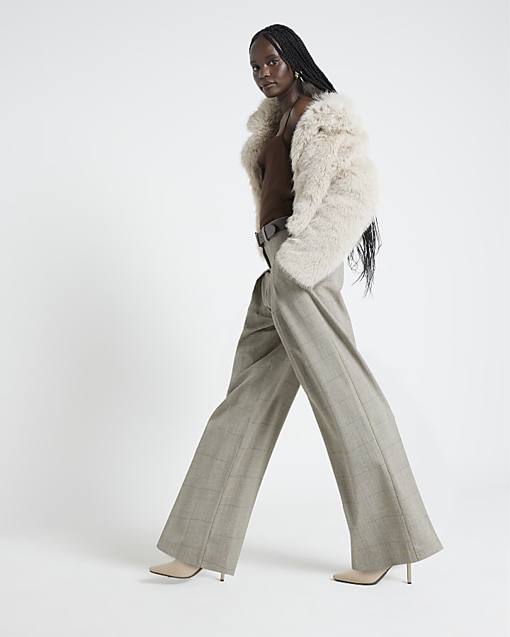 Brown Belted Wide Leg Trousers