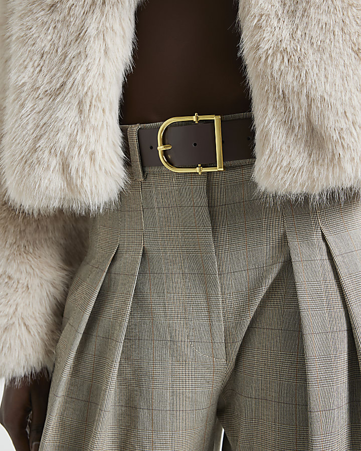 Brown Belted Wide Leg Trousers