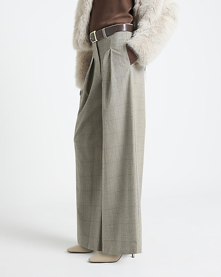 Brown Belted Wide Leg Trousers