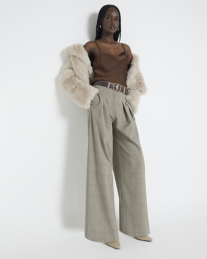 Brown Belted Wide Leg Trousers
