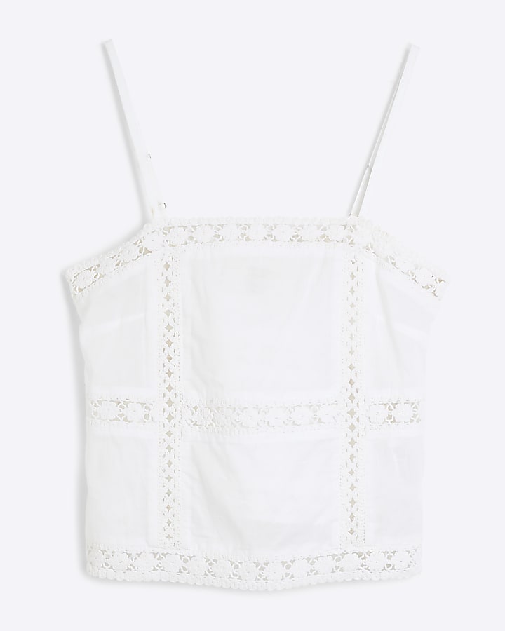 White Sleeveless Lace Insert Camisole