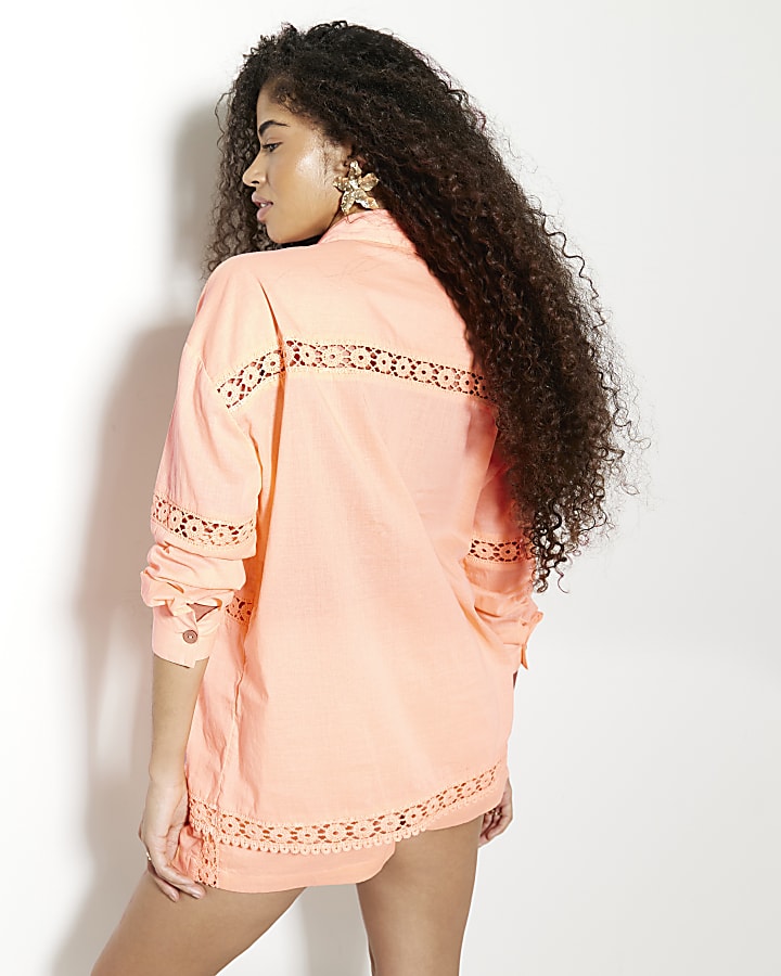 Orange Long Sleeve Lace Shirt