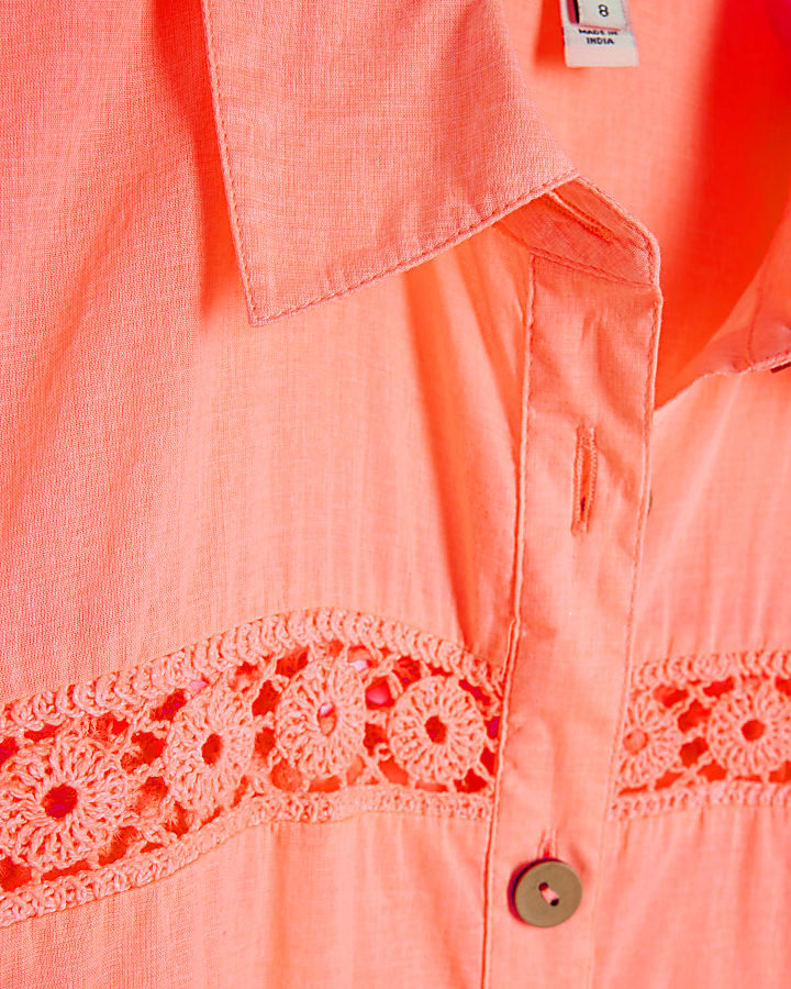 Orange Long Sleeve Lace Shirt