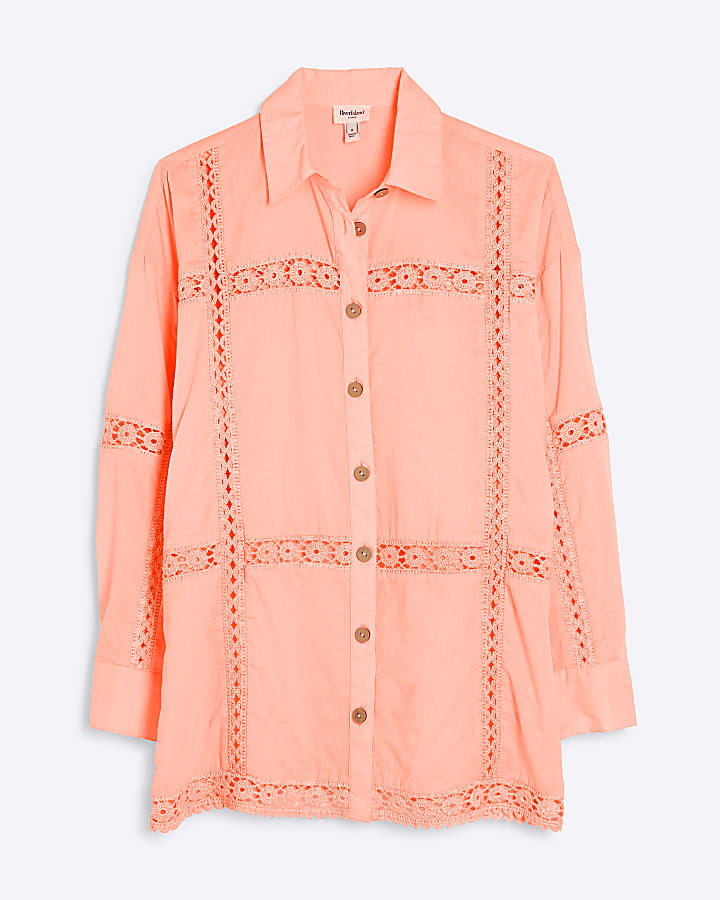 Orange Long Sleeve Lace Shirt