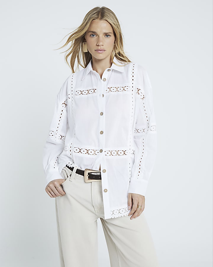 White Long Sleeve Lace Shirt