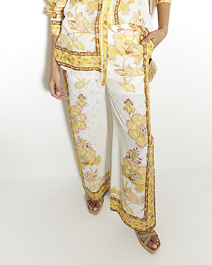 Yellow Printed Broderie Trouser