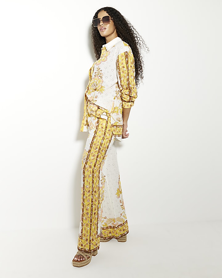 Yellow Printed Broderie Trouser