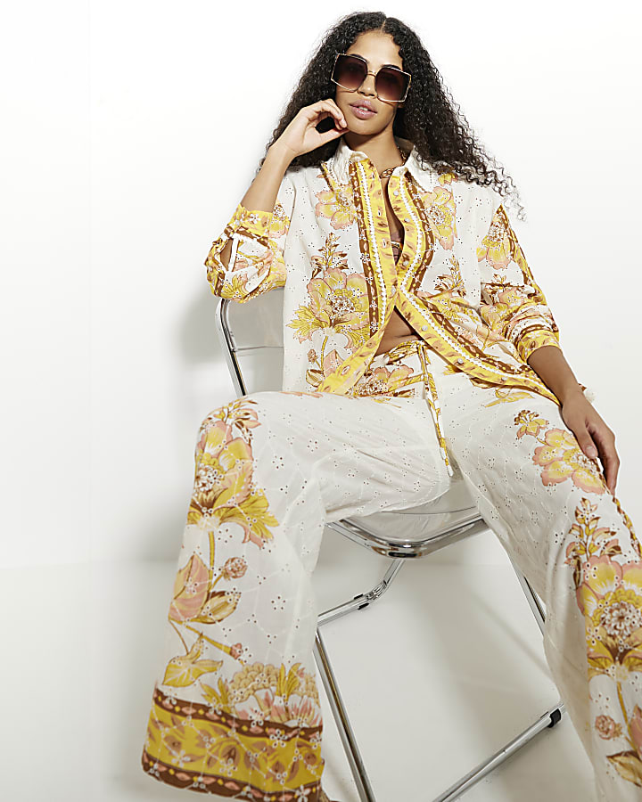 Yellow Printed Broderie Trouser