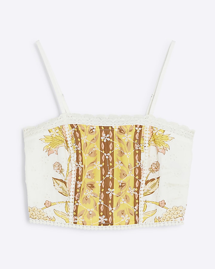 Yellow Broderie Floral Bralette Top