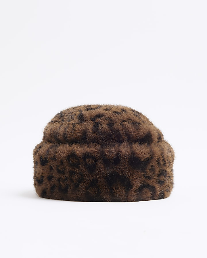 Brown Leopard Faux Fur Bucket Hat