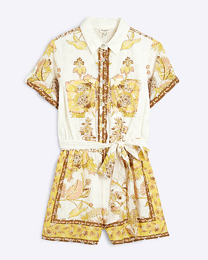 Yellow Bright Printed broderie playsuit