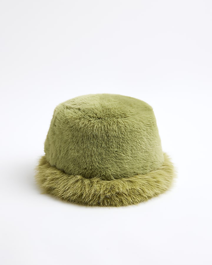 Green Faux Fur Bucket Hat