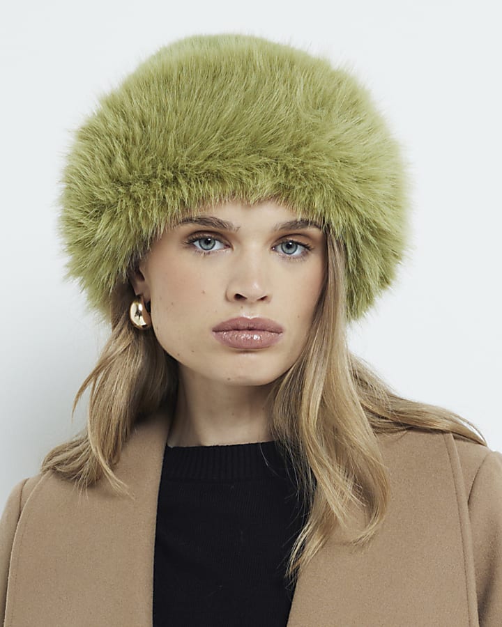 Green Faux Fur Bucket Hat