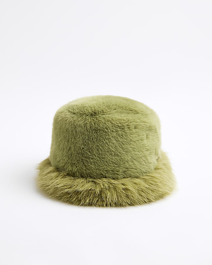 Green Faux Fur Bucket Hat