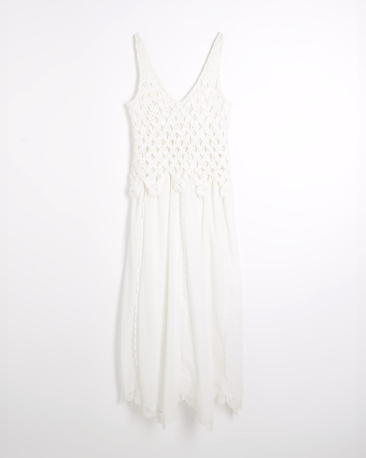 Cream Sleeveless Hybrid Crochet Shift Dress