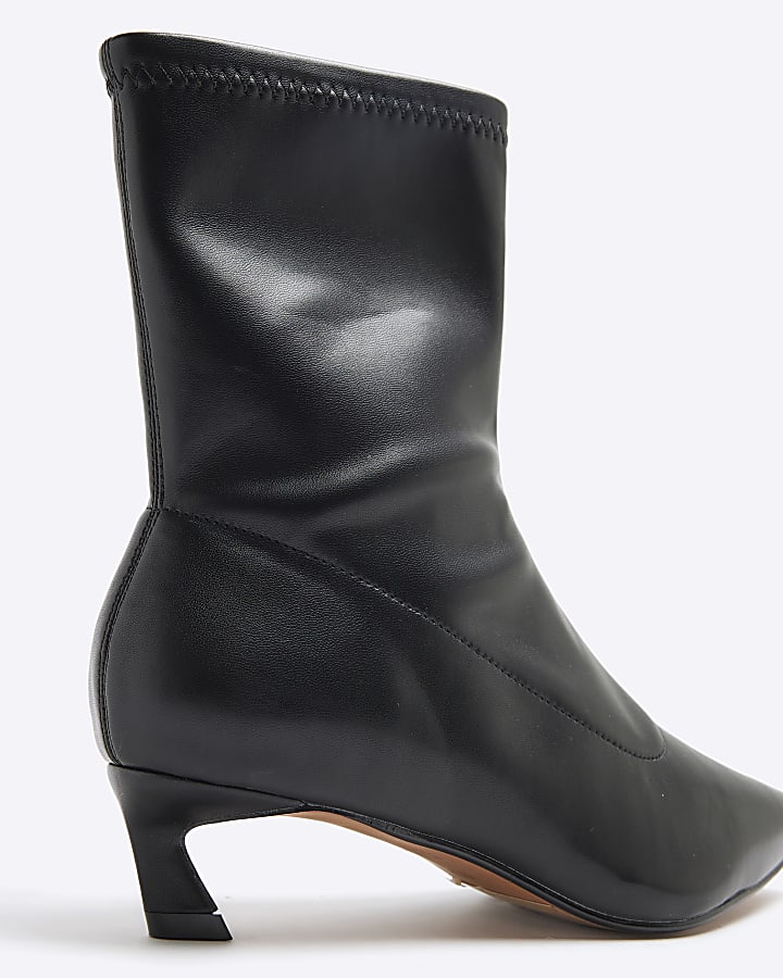 Black Wide Fit Faux Leather Sock Heel Boots