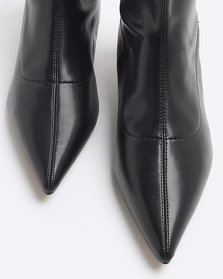 Black Wide Fit Faux Leather Sock Heel Boots