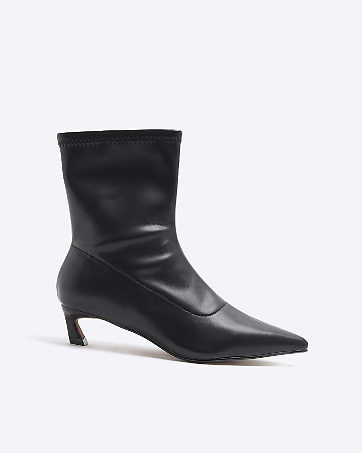 Black Wide Fit Faux Leather Sock Heel Boots