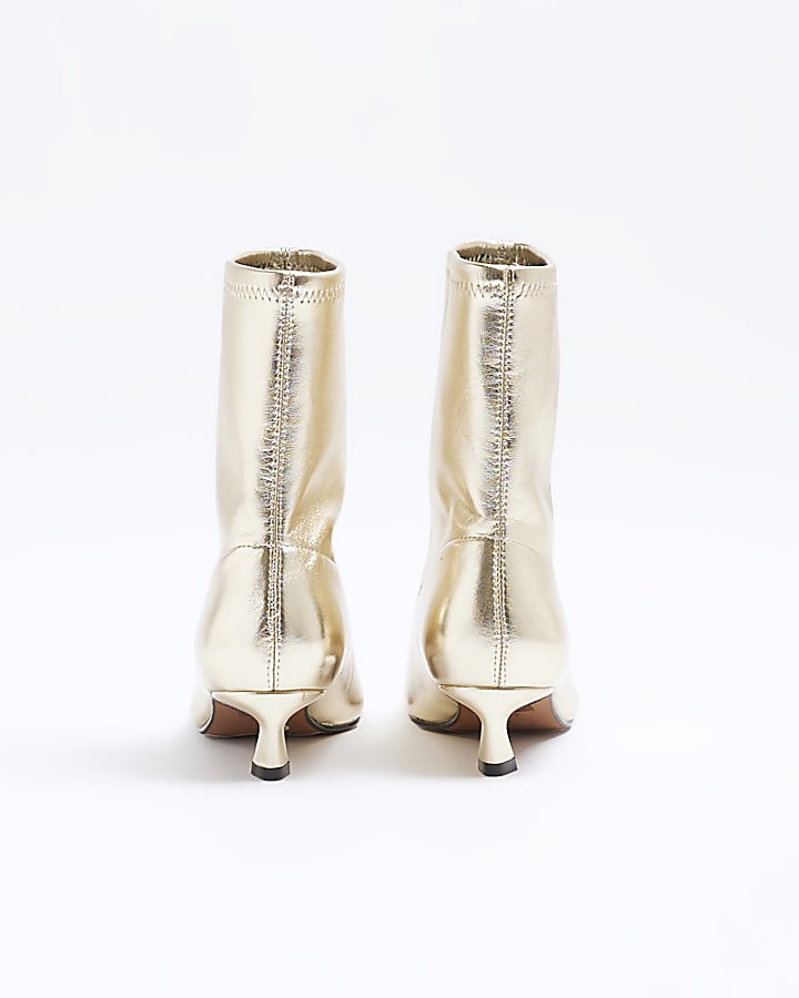 Gold Slant Heel Sock Boots