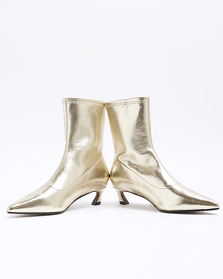 Gold Slant Heel Sock Boots