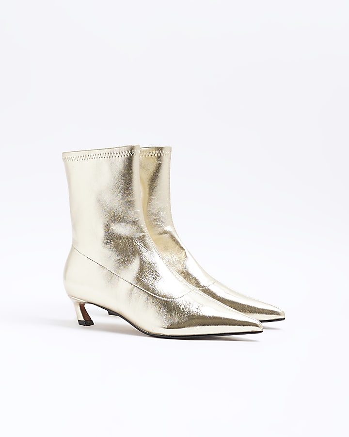 Gold Slant Heel Sock Boots