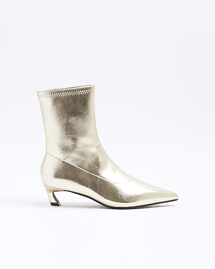 Gold Slant Heel Sock Boots