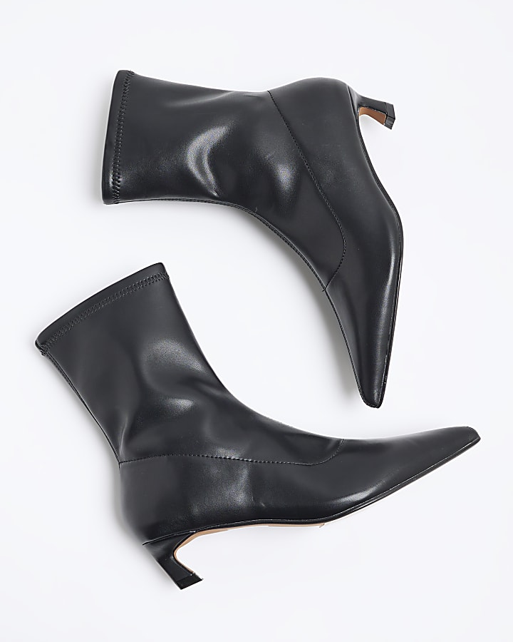 Black Slant Heel Sock Boots