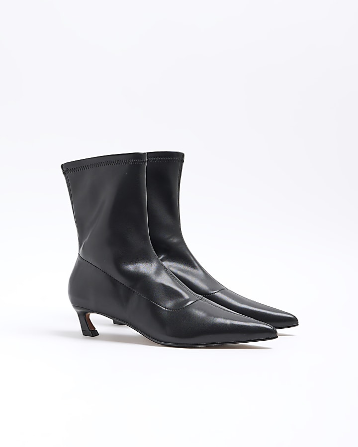 Black Slant Heel Sock Boots