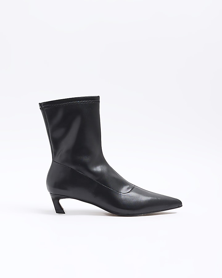 Black Slant Heel Sock Boots