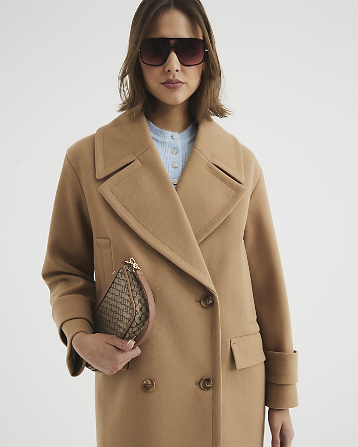 Camel Double Breasted Peacoat
