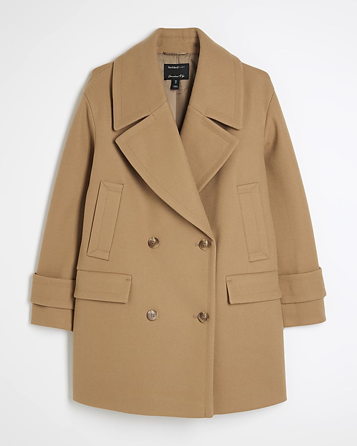Camel Double Breasted Peacoat