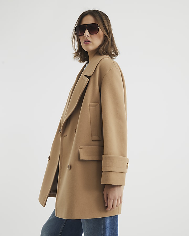 Camel Double Breasted Peacoat