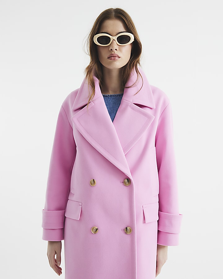 Pink Double Breasted Pea Coat