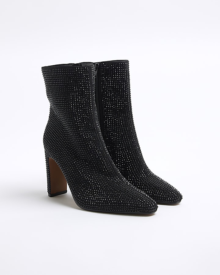 Black Embellished Heeled Boots