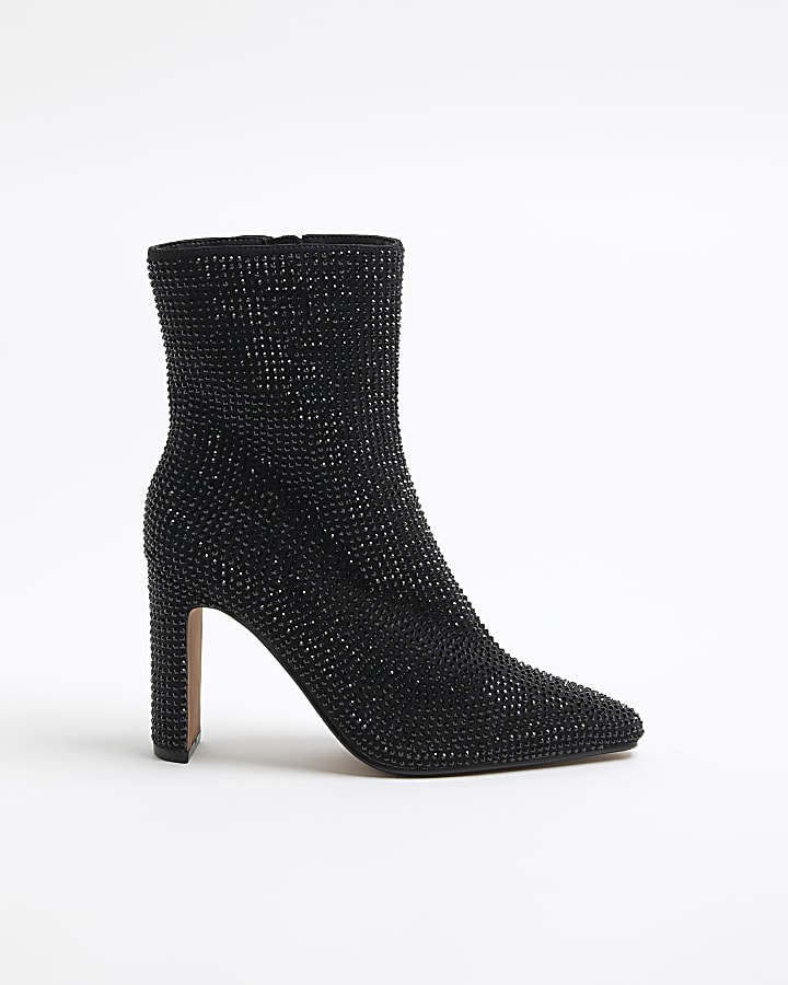 Black Embellished Heeled Boots